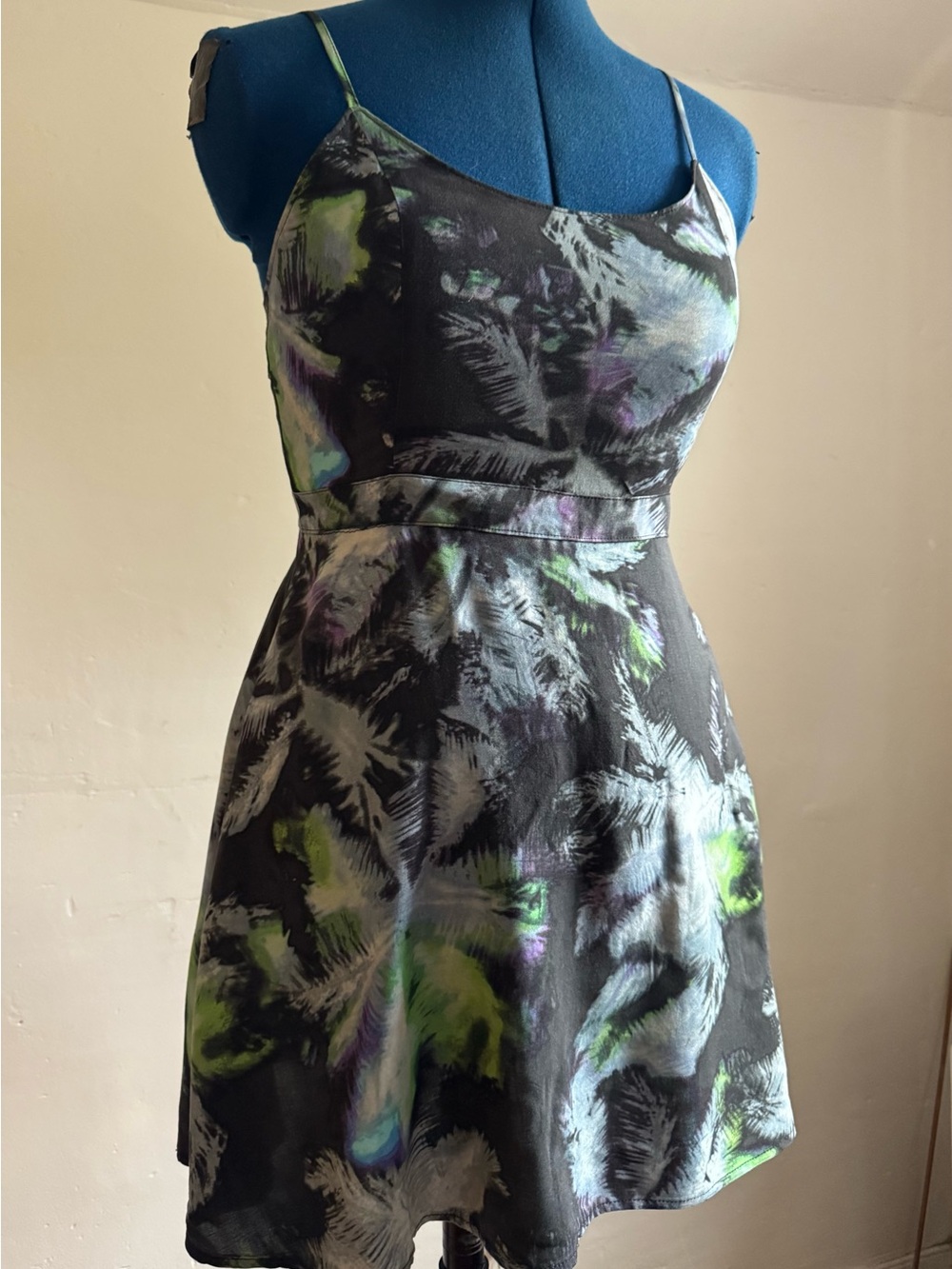 American Eagle Dark Tropical Print Spaghetti Strap Fit and Flare  Dress
